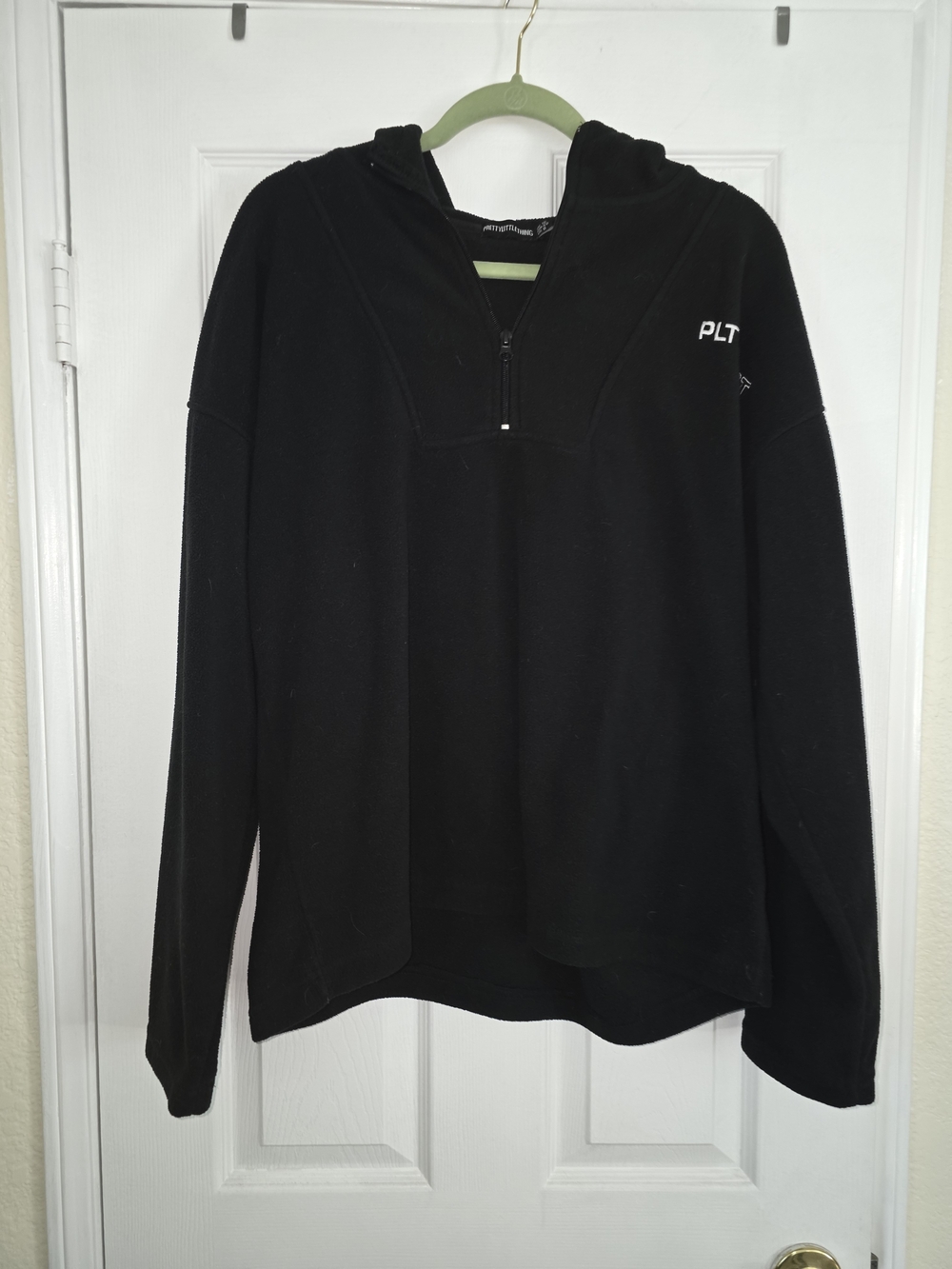 PrettyLittleThing Black Hooded Quarter-Zip Pullover